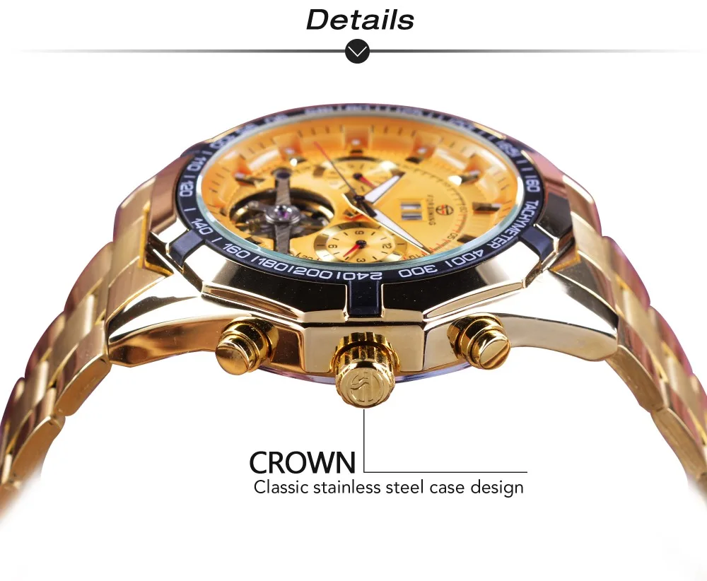 Forsining Golden Stainless Steel Business Tourbillon