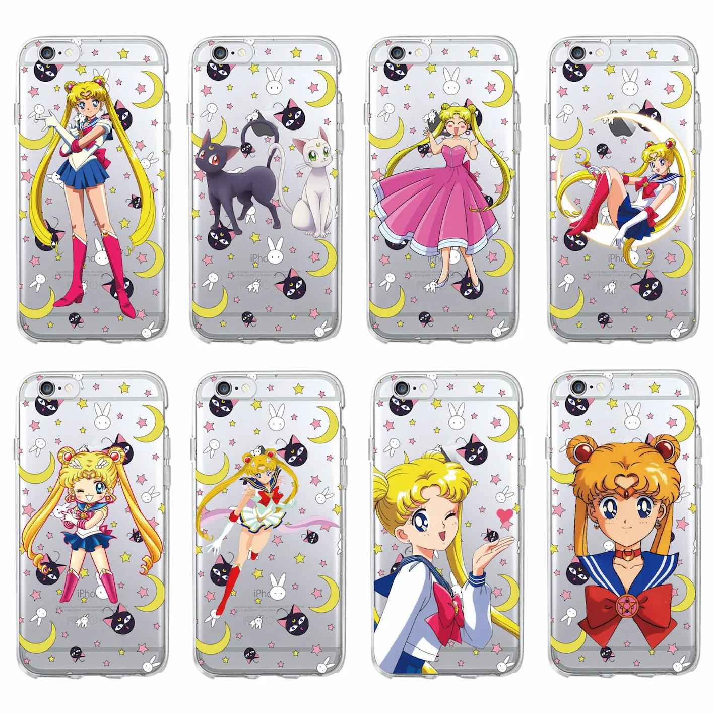 

For iPhone 11 Pro 7 7Plus 6 6S 7 7Plus 8 8Plus X XS Max Cute Comics Sailor Moon Bow Luna Cat Soft Clear Phone Case Coque Fundas