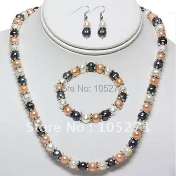 Amazing! pearl jewelry set AA 7-8MM White pink black color freshwater pearl silvers necklace bracelet earring Free shipping N135
Amazing! pearl jewelry set AA 7-8MM White pink black color freshwater pearl silvers necklace bracelet earring Free shipping N135