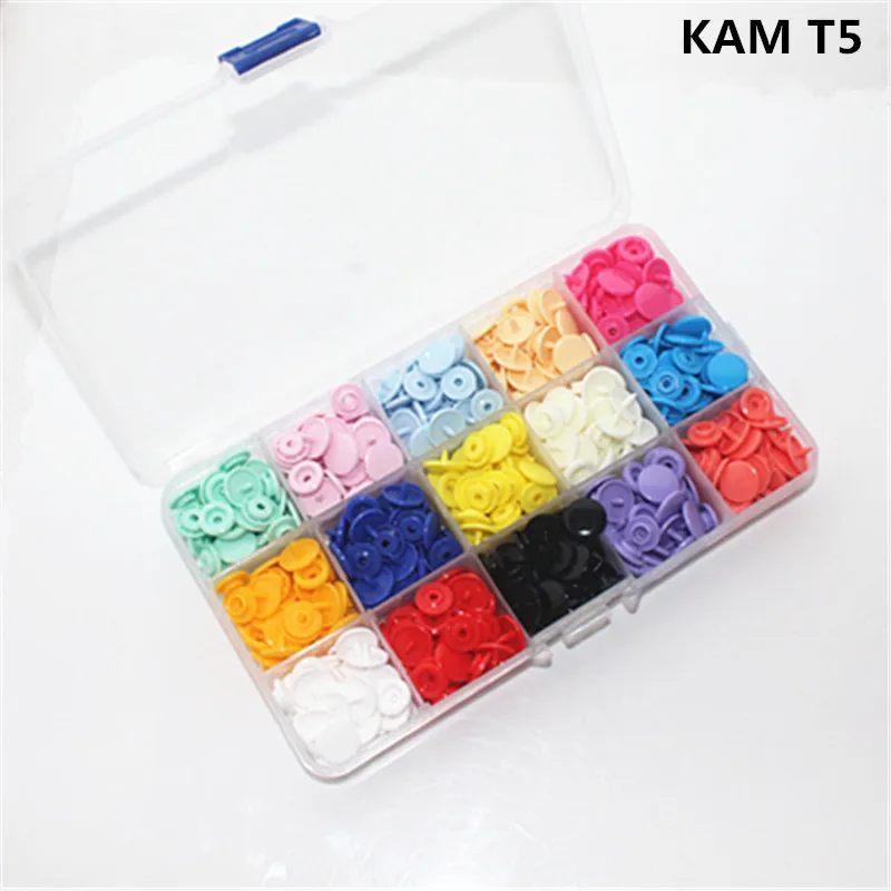 

MIX KAM 15 colors glossy snaps fastener resin snap buttons T5 caps 12 mm 150 sets plastic box packing separately