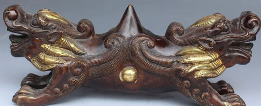 B0602 10" Chinese Bronze Gilt 2 Head Pi Xiu Unicorn Dragon Beast pen rack penholder statue
B0602 10" Chinese Bronze Gilt 2 Head Pi Xiu Unicorn Dragon Beast pen rack penholder statue