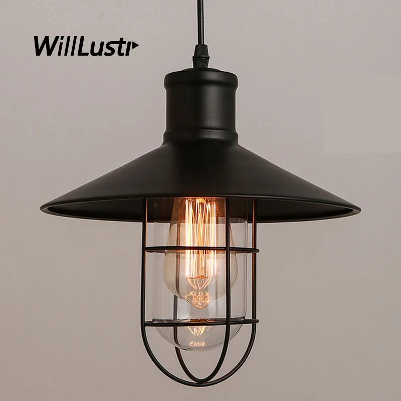 Винтажная Подвесная лампа в стиле индастриал винтажный светильник с клеткой из