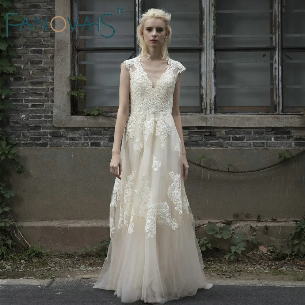 Beach Boho Wedding Dress Sleeves Vintage Plus Size Lace Bridal