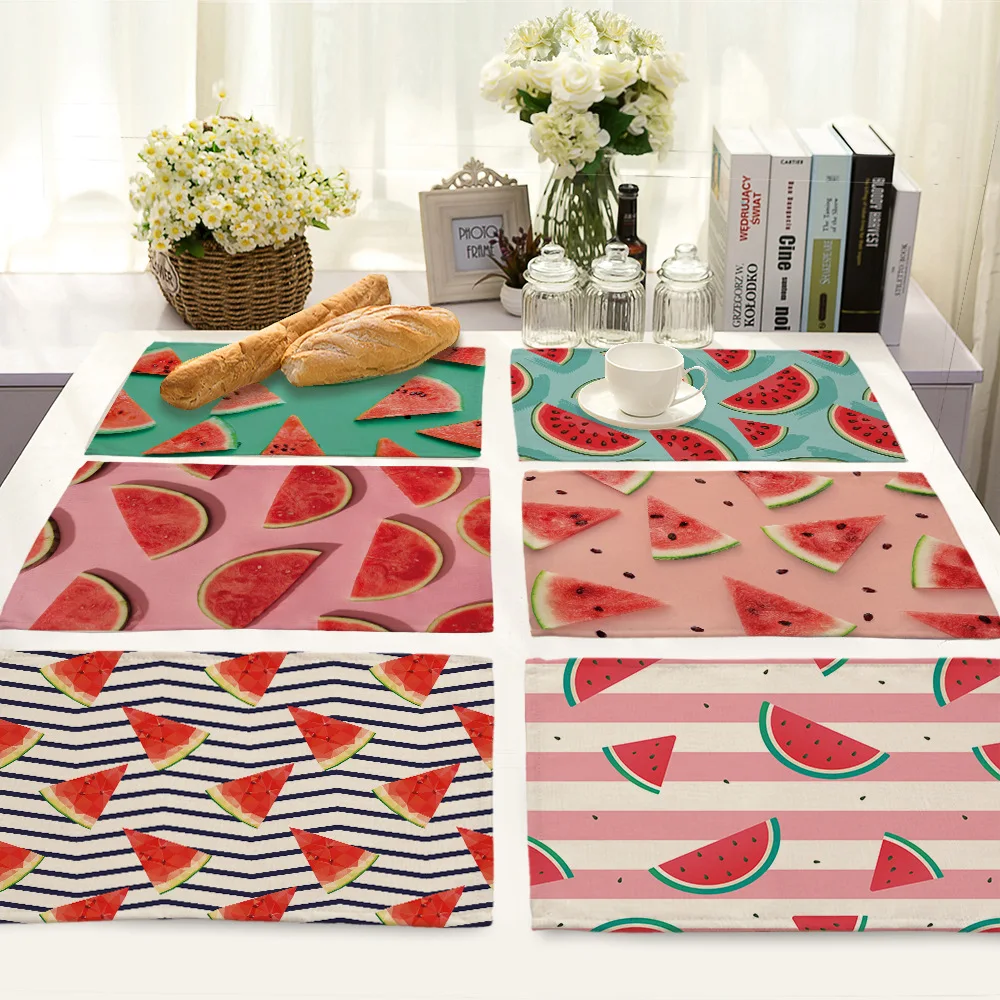 Watermelon Fun Print Cartoon Pattern Placemat Restaurant Cotton Linen Table Mat Yellow-green Striped Decoration cup coaster
Watermelon Fun Print Cartoon Pattern Placemat Restaurant Cotton Linen Table Mat Yellow-green Striped Decoration cup coaster