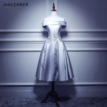 JANCEMBER Silver Evening Dresses Short Off The Shoulder Lace Up Back Elegant Satin Evening Dress 2019 with Lace Flower New Style
JANCEMBER Silver Evening Dresses Short Off The Shoulder Lace Up Back Elegant Satin Evening Dress 2019 with Lace Flower New Style