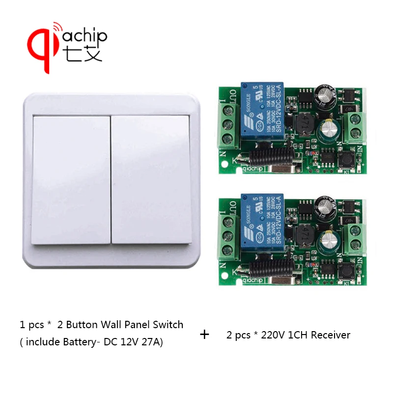 QIACHIP Wireless RF Wall Panel Transmitter and AC 110V 220V 433 Mhz 2button Channel Remote Control Rounded Switch Receiver | Электроника