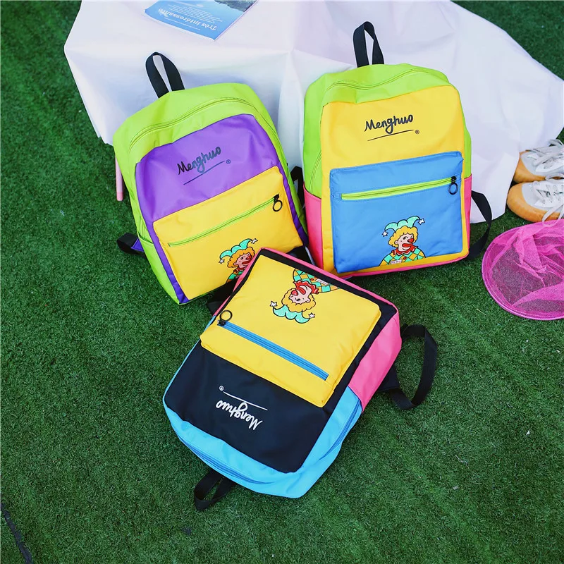 Menghuo Panelled Backpack Women Large Capacity School Backpack Bags for Girls 2018 Clown Printing Ultralight Backpack MochilasIMG_8323