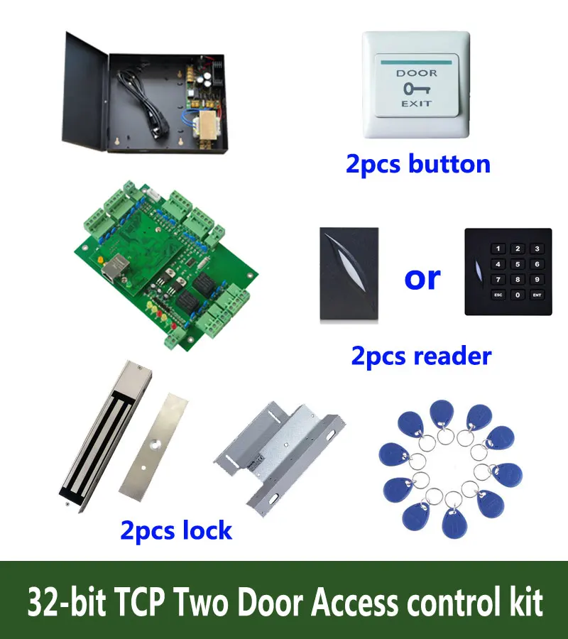 32-Bit Access Control Kit,TCP Two Door Access Control+Power+280kg Magnetic Lock+ZL-Bracket+ID Reader+Button+10 ID Tag,Kit-T208
32-Bit Access Control Kit,TCP Two Door Access Control+Power+280kg Magnetic Lock+ZL-Bracket+ID Reader+Button+10 ID Tag,Kit-T208