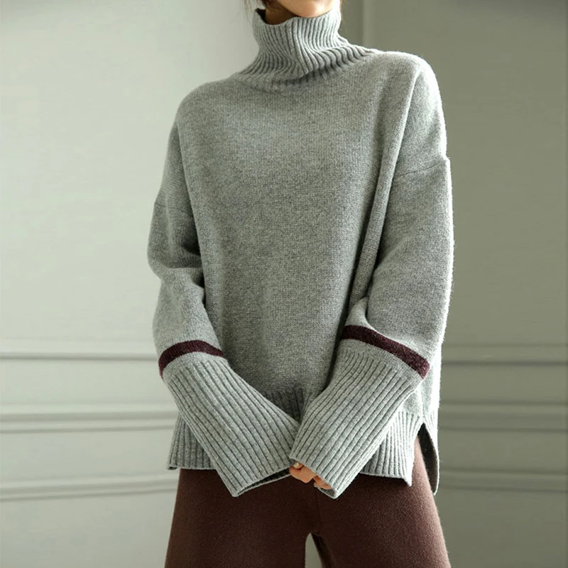 2019 New Winter Thick High Collar Cashmere Sweater Ladies Loose Contrast Color Lazy Loose Wool Short Long Sleeve Free Shipping
2019 New Winter Thick High Collar Cashmere Sweater Ladies Loose Contrast Color Lazy Loose Wool Short Long Sleeve Free Shipping