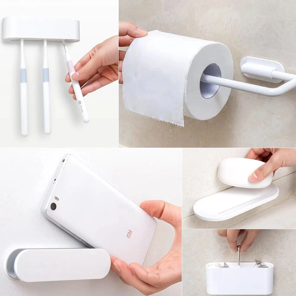

Xiaomi Wash Set 5 in 1 Washroom Wall Attachment Tooth Brush Soap Bathroom Paper Toilet Roll Holder Organizers Box Phone Shelf