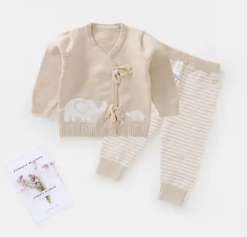 

2PCs/set Spring Autumn Unisex Baby Boys Girls Clothing Mom Baby Elephant Sweater Suit Newborn Infant Girl Sweater Coat 0-6Months