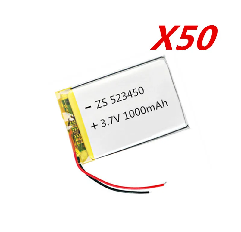 50pcs 3.7V 1000mAh 523450 Polymer Lithium Rechargeable Battery Li-ion Battery for Smart Phone DVD MP3 MP4 Led Lamp
50pcs 3.7V 1000mAh 523450 Polymer Lithium Rechargeable Battery Li-ion Battery for Smart Phone DVD MP3 MP4 Led Lamp
