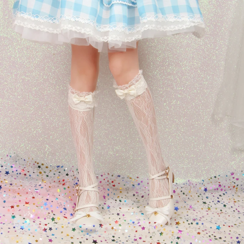 

Lolita bow lace hollow thin section leg pile socks anime jk tube socks lace socks women