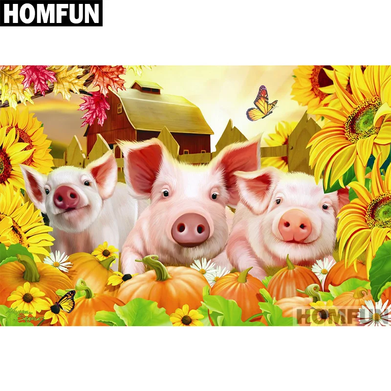 Фото HOMFUN Full Square/Round Drill 5D DIY Diamond Painting &quotCute pig" Embroidery Cross Stitch Home Decor Gift A01227 | Дом и сад