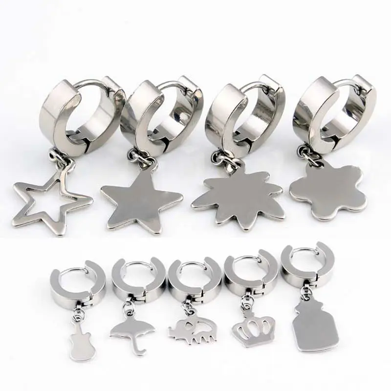 Fashion Men Women Punk Male Hoop Earrings Silver Stainless Steel Star Flower Charms Pendientes Huggie Earrings Jewelry
Fashion Men Women Punk Male Hoop Earrings Silver Stainless Steel Star Flower Charms Pendientes Huggie Earrings Jewelry