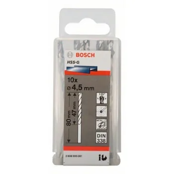 BOSCH 2608595061 for metal Drill HSS-G DIN338 4,5x47x80 10uds
BOSCH 2608595061 for metal Drill HSS-G DIN338 4,5x47x80 10uds