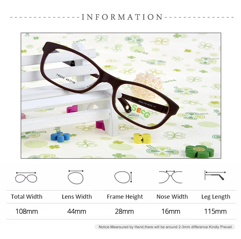 SECG Unisex Children's Full Rim Square Eyeglasses