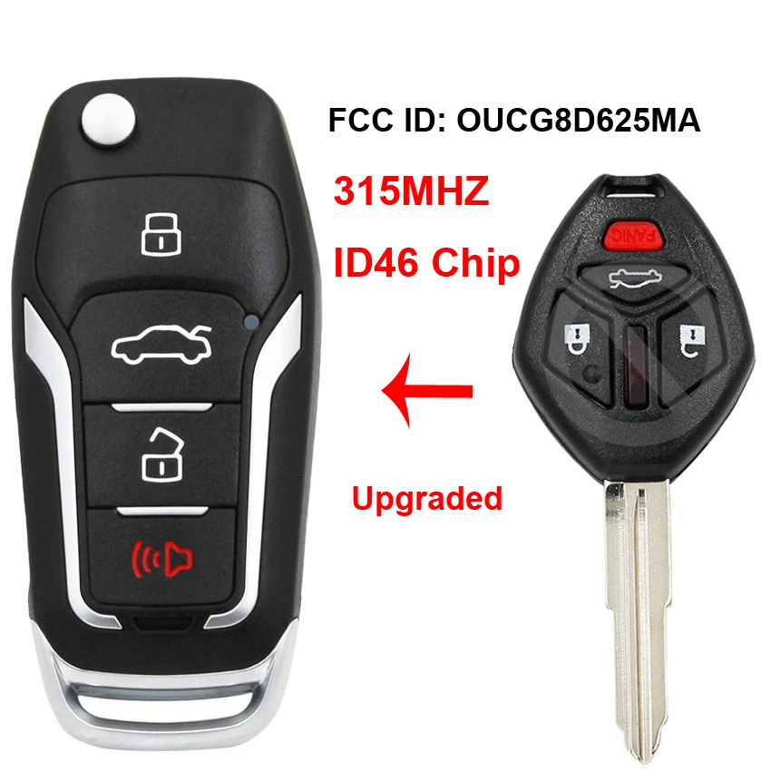 3+1/4 Button Upgraded Flip Remote Key 315MHz ID46 Chip FCC ID: OUCG8D625MA for Mitsubishi Eclipse Galant 2007 - 2012 Uncut Blade
3+1/4 Button Upgraded Flip Remote Key 315MHz ID46 Chip FCC ID: OUCG8D625MA for Mitsubishi Eclipse Galant 2007 - 2012 Uncut Blade