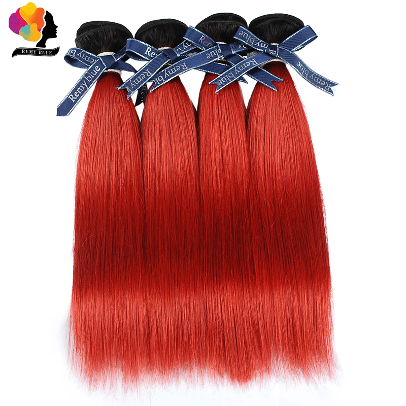 Remyblue Ombre бразильский прямые волосы Weave Связки 1B красный 99J бордовые человеческие