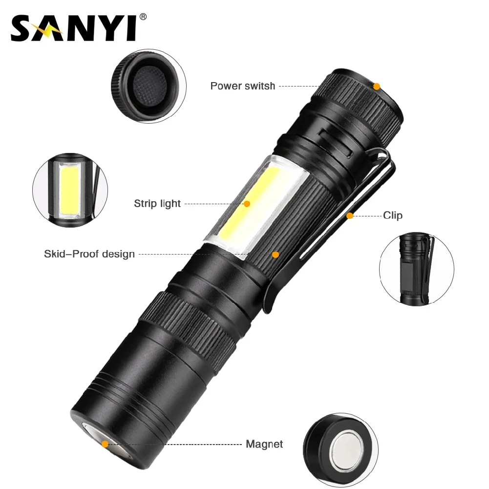 Sanyi Portable Flashlight Magnetic Work Light 3 Modes Pocket Torch LED Outdoor Camping Light Waterproof Camping Lantern AA Lamp
Sanyi Portable Flashlight Magnetic Work Light 3 Modes Pocket Torch LED Outdoor Camping Light Waterproof Camping Lantern AA Lamp