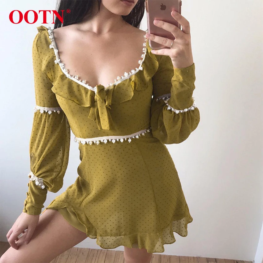 OOTN Pearl Strings Yellow Polka Dot Dress Summer Chiffon Dresses Bohemia Long Sleeve Ruffle Bow Tie Square Collar Women Sundress
OOTN Pearl Strings Yellow Polka Dot Dress Summer Chiffon Dresses Bohemia Long Sleeve Ruffle Bow Tie Square Collar Women Sundress