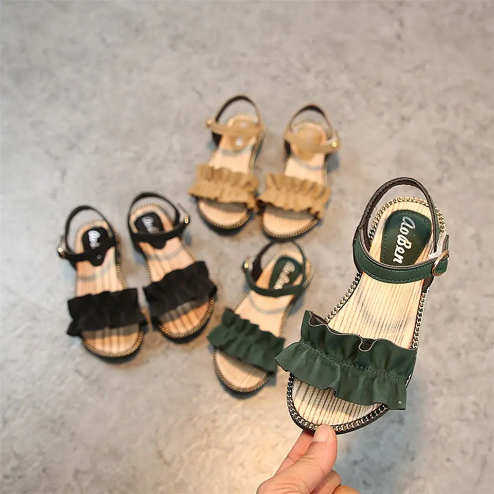 Школьная обувь для девочек 2018 летние детские сандалии принцессы с оборками