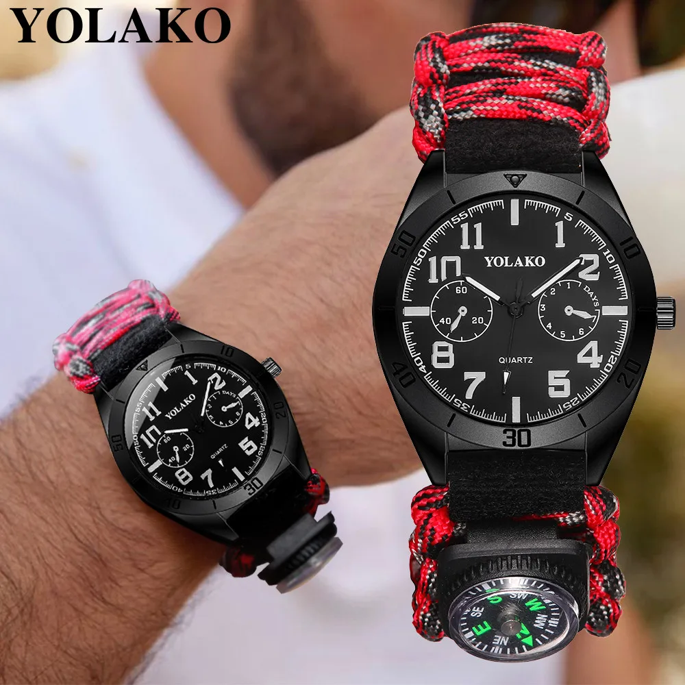 Мужские часы 2019 YOLAKO нейлоновый ремешок с компасом мужские военные кварцевые