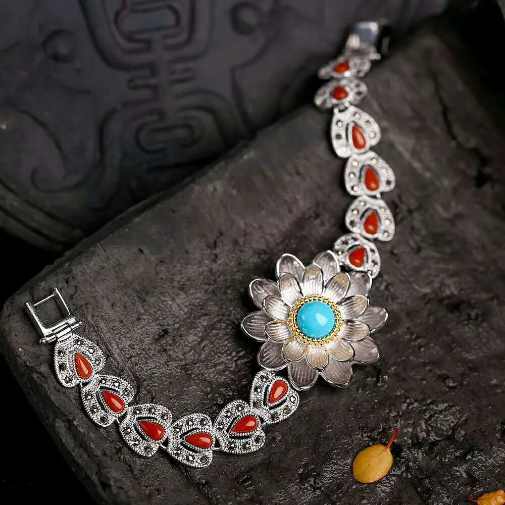 RADHORSE 925 Silver Bracelets for Women Fine Jewelry lotus Turquoise Heart Agate The New Style Luxurious Bracelets Silver 18cm
RADHORSE 925 Silver Bracelets for Women Fine Jewelry lotus Turquoise Heart Agate The New Style Luxurious Bracelets Silver 18cm