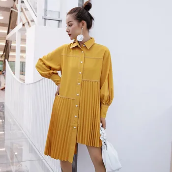 2019 Spring Casual Yellow Blouse Women Autumn Loose Irregular Shirt Pleated Blouse
2019 Spring Casual Yellow Blouse Women Autumn Loose Irregular Shirt Pleated Blouse