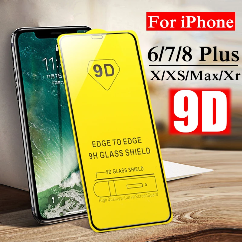 

9D Full cover Protective glass on for iphone x xs max xr aphone 6 7 8 plus aifion 6plus 7plus 8plus glas tremp sheet protection