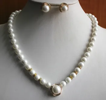 Women's Wedding simple style 8mm white shell pearl necklace matched with 14mm earring and pendant jewelry set for w
Women's Wedding simple style 8mm white shell pearl necklace matched with 14mm earring and pendant jewelry set for w