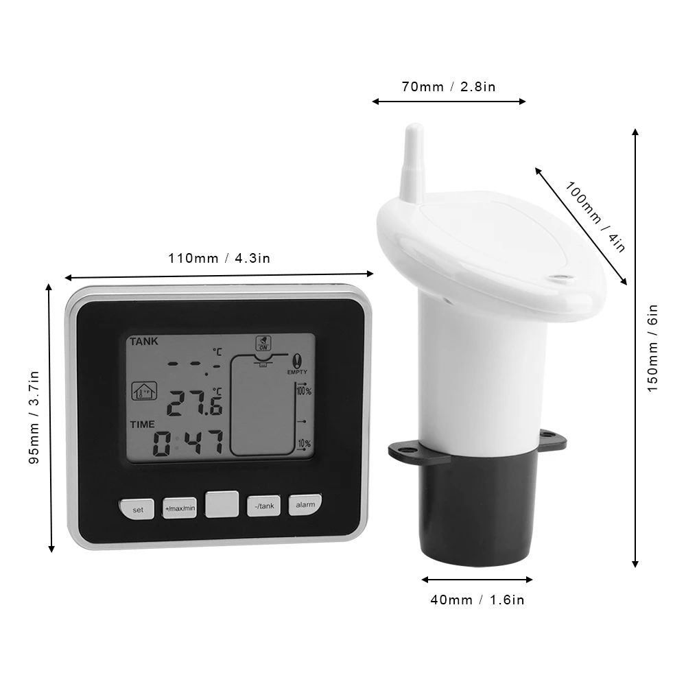 Ultrasonic Wireless Water Tank Level Meter Sensor With Temperature Time Display Alarm Liquid Depth Level Gauge Measuring Tool Ultrasonic Wireless Water Tank Level Meter Sensor With Temperature Time Display Alarm Liquid Depth Level Gauge Measuring Tool