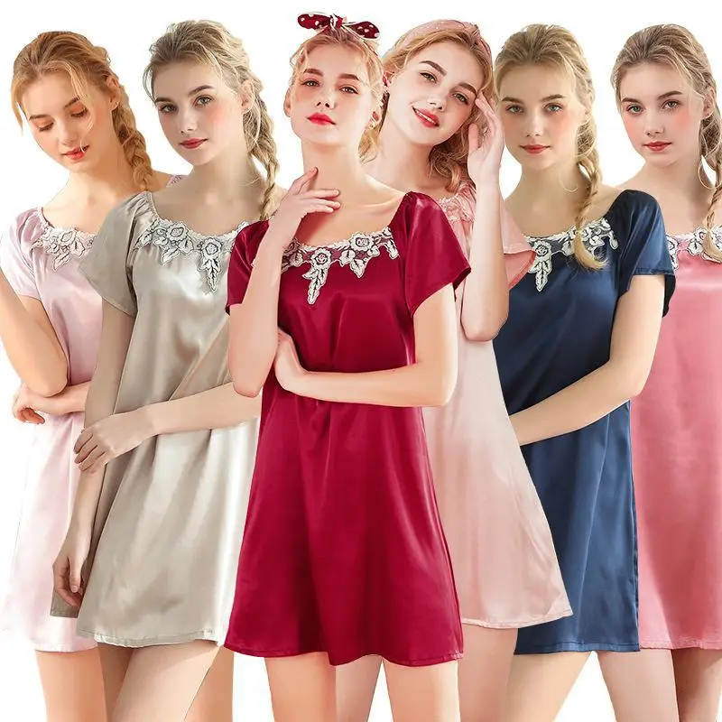 Nightdress Women Sleepwear Home Women Female Sleepwear Sleep Lounge Sexy fashion homewear Satin short sleeve
Nightdress Women Sleepwear Home Women Female Sleepwear Sleep Lounge Sexy fashion homewear Satin short sleeve