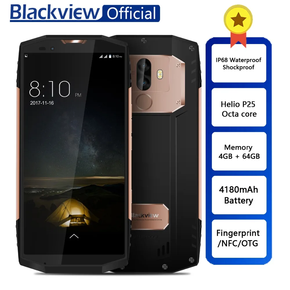 

Blackview BV9000 Smartphone Helio P25 Octa Core 4GB+64GB 5.7inch IP68 Waterproof NFC 4G Cellphone 4180mAh Battery 13.0MP Camera