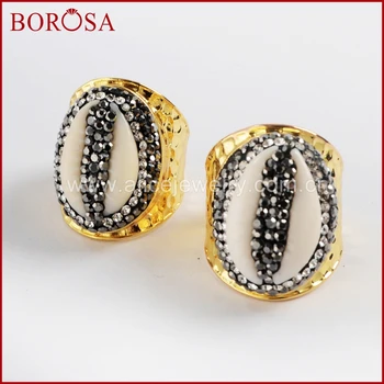BOROSA Wholesale Druzy Jewelry Natural Shell Gold Color Rhinestone Pave Cowrie Shell Open Ring JAB936
BOROSA Wholesale Druzy Jewelry Natural Shell Gold Color Rhinestone Pave Cowrie Shell Open Ring JAB936