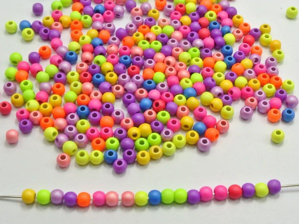 

1000 Mixed Fluorescent Neon Beads Acrylic Round Beads 4mm(0.16") Rubber Tone