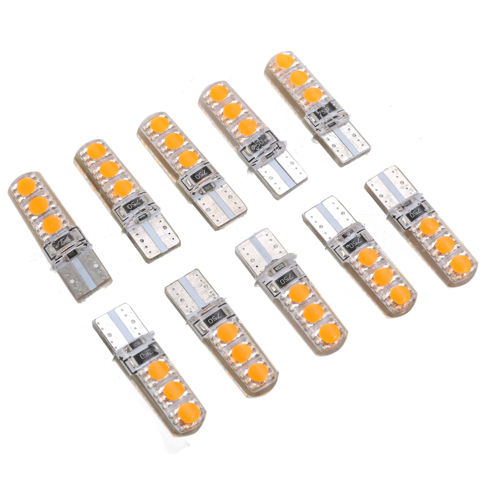 

10pcs/set T10 5050 LED Orange Light Car Canbus No Error Width License Plate Lamp Bulb Auto Tail Side Turn Signals Lights