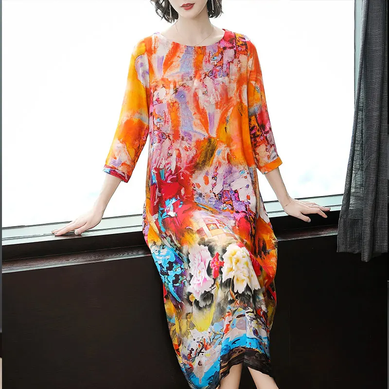 Summer Silk Dress High Quality 2019 Plus Size for Big Women Elegant Vintage Midi Party Dresses Floral Print Chinese Robe Clothes
Summer Silk Dress High Quality 2019 Plus Size for Big Women Elegant Vintage Midi Party Dresses Floral Print Chinese Robe Clothes