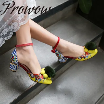 Prowow New Printed Floral Summer Pumps Fur Pom Pom Crystal Beading Buckle Strap HIgh Heel Sandals Shoes Women
Prowow New Printed Floral Summer Pumps Fur Pom Pom Crystal Beading Buckle Strap HIgh Heel Sandals Shoes Women