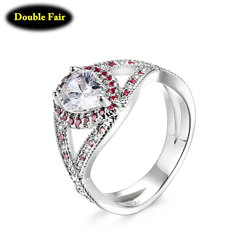 Top Quality WaterDrop Shape Cubic Zirconia Ring Silver Color Fashion Brand Birthday Party Jewelry For Women Wholesale DWR602 | Украшения и