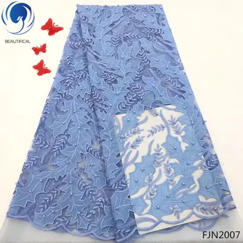 Beautifical french tulle lace fabrics nigerian fabrics lace with beads african fabrics dress bridal dress 5yards/lot FJN20