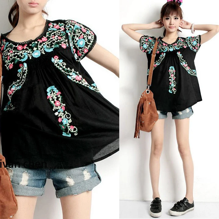 2019 Women Vintage 70s Scallop Hippie Mexican Boho Tunic Ethnic Floral Embroidery Blouse Blusa Feminina Cotton Tunic Tops
2019 Women Vintage 70s Scallop Hippie Mexican Boho Tunic Ethnic Floral Embroidery Blouse Blusa Feminina Cotton Tunic Tops