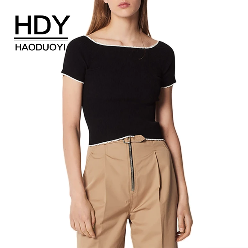 Футболка HDY Haoduoyi однотонная на одно плечо женская черная и белая | Женская одежда