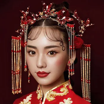2019 new Chinese tassel retro court wedding red volvet ball hairpins butterfly wine Phoenix bridal crown Bride headdress jewelry
2019 new Chinese tassel retro court wedding red volvet ball hairpins butterfly wine Phoenix bridal crown Bride headdress jewelry