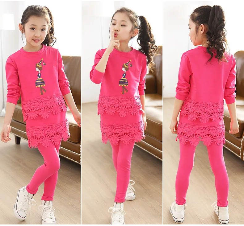 Spring Girls Clothing Sets Cartoon Little Girls Lace Cotton Full Sleeve Shirts + Pants 2 pcs Clothing Sets Baby Kids Suits 
Spring Girls Clothing Sets Cartoon Little Girls Lace Cotton Full Sleeve Shirts + Pants 2 pcs Clothing Sets Baby Kids Suits