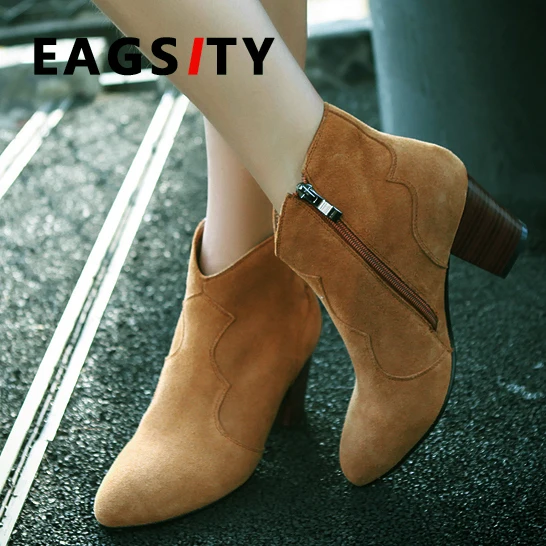 EAGSITY Genuine leather Chelsea Boots slip on pointed toe block heel winter snow booties
EAGSITY Genuine leather Chelsea Boots slip on pointed toe block heel winter snow booties