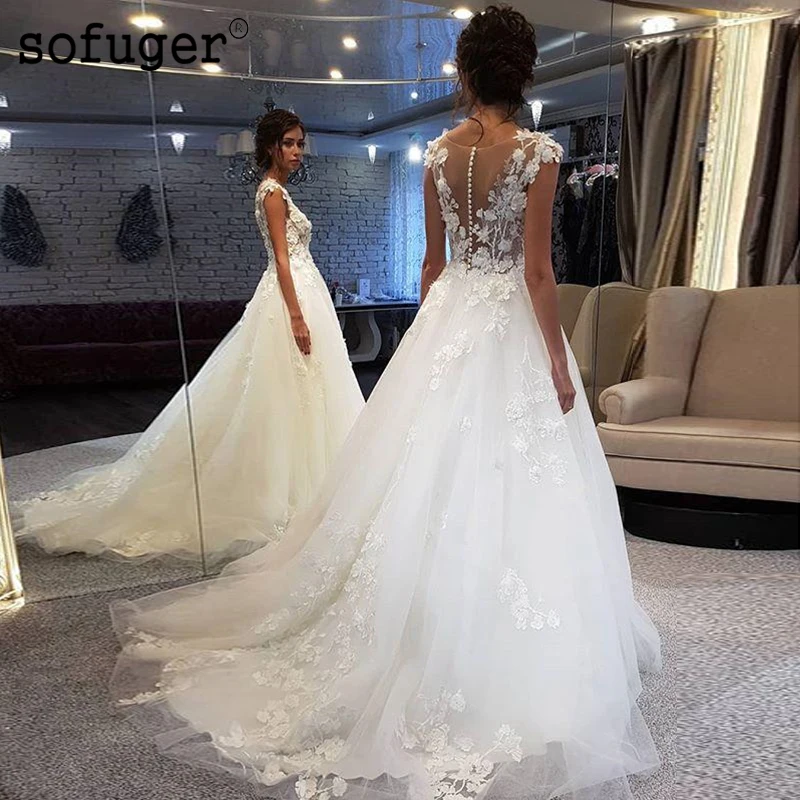Elegant Illusion Cap Sleeves Scoop Flower Appliques Wedding Dress Robe De Mariee Sofuge Boho Dubai Arabic Abiti Da Sposa
Elegant Illusion Cap Sleeves Scoop Flower Appliques Wedding Dress Robe De Mariee Sofuge Boho Dubai Arabic Abiti Da Sposa