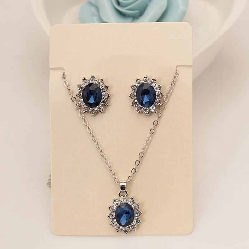 Charming Blue Stone Pendant Necklaces Stud Earrings Jewelry Sets Silver Link Chain crystal Short Necklace Women Collares
Charming Blue Stone Pendant Necklaces Stud Earrings Jewelry Sets Silver Link Chain crystal Short Necklace Women Collares