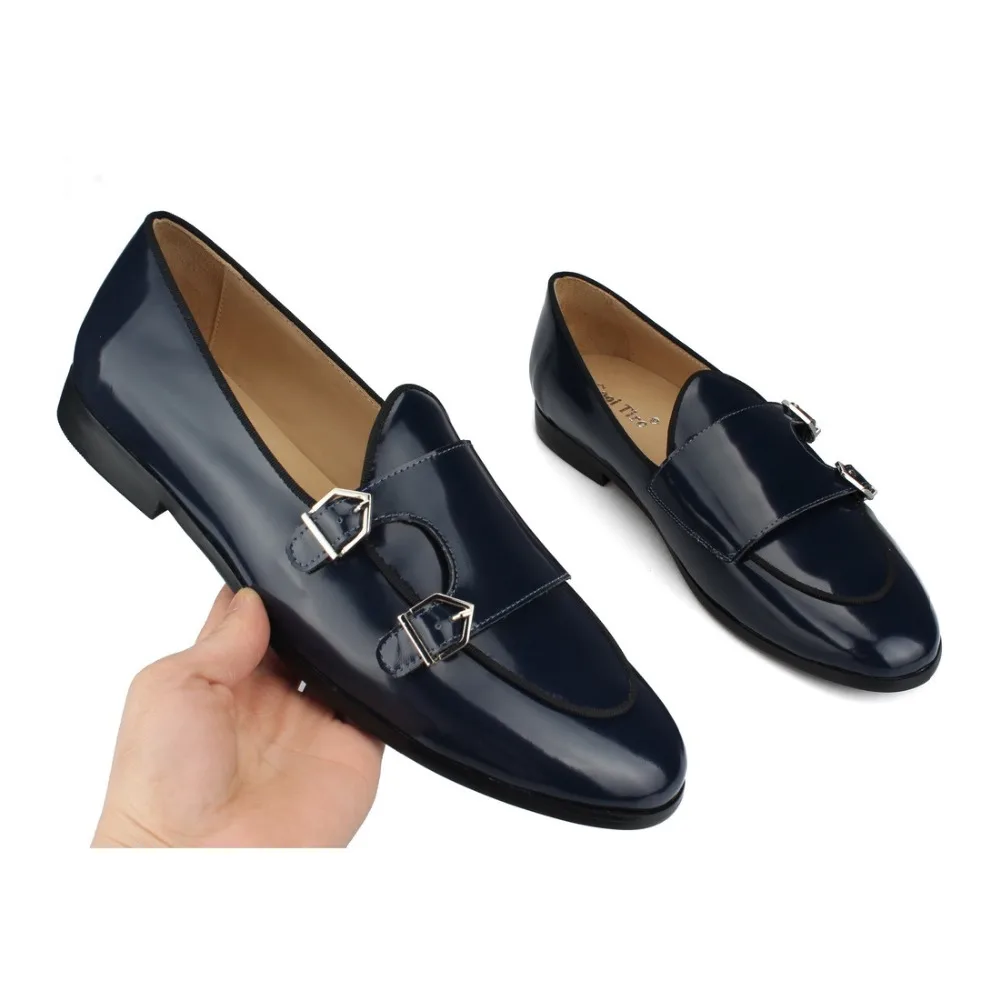 POLISHED LEATHER DOUBLE-MONK LOAFERS Dark blue (5)