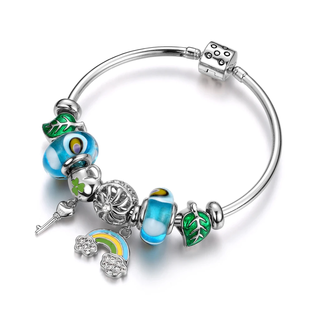 Unique Leaf Key Rainbow Crystal Charm Bracelets Fine Jewelry Original 925 Sterling Silver Open Cuff Bangles Bracelets For Women
Unique Leaf Key Rainbow Crystal Charm Bracelets Fine Jewelry Original 925 Sterling Silver Open Cuff Bangles Bracelets For Women